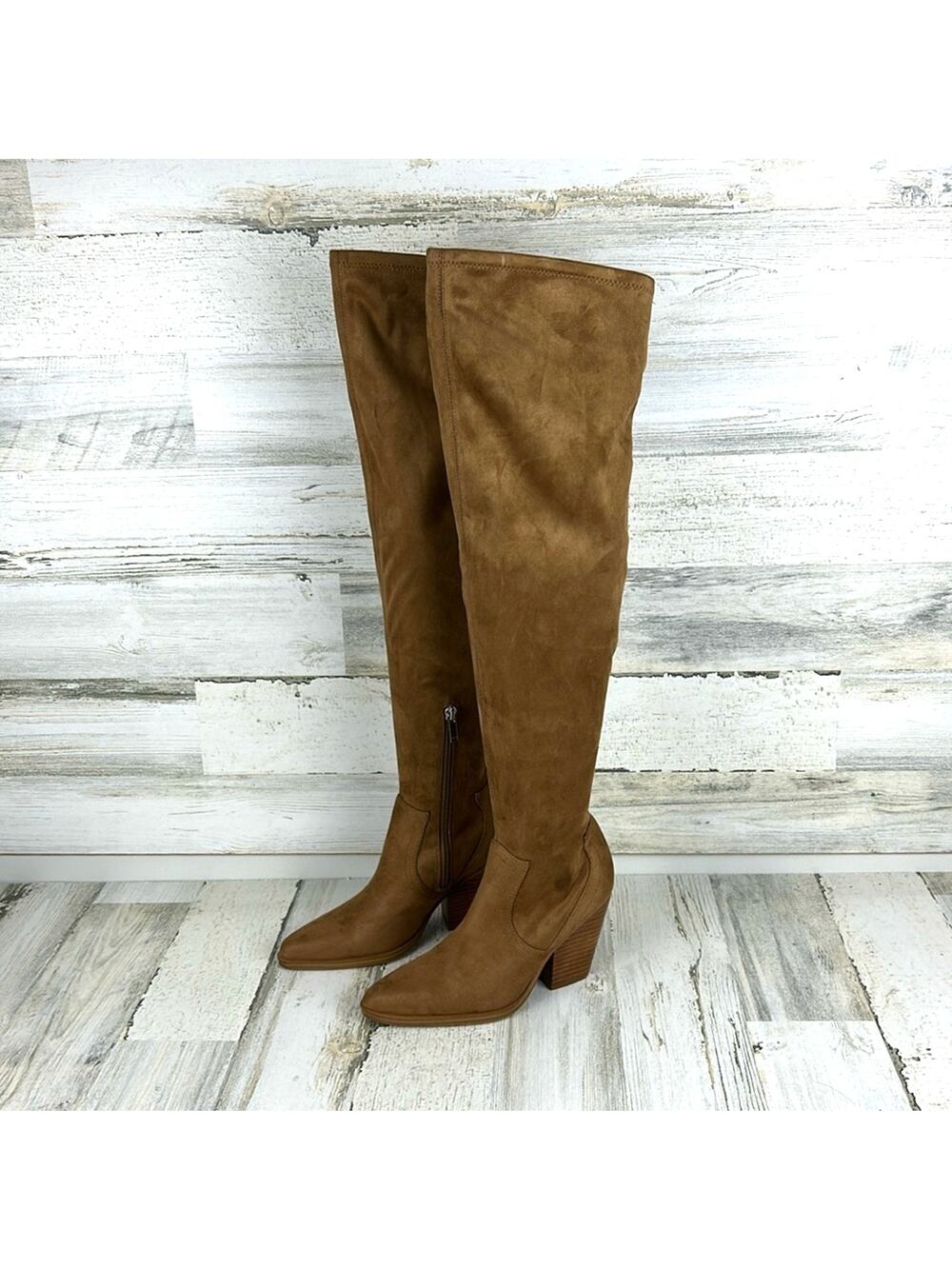 Marc Fisher Womens 5 Tan Garalyn Suede Over-the-Knee Boots Block Heel NEW
